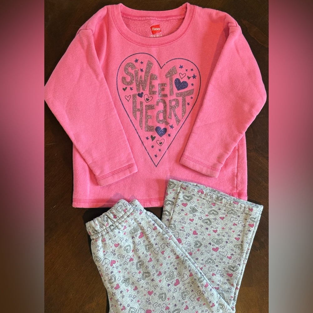 Hanes Premium ‘SWEETHEART’ Sweatshirt and Pants Set, EcoSmart Fabric, Size 3T